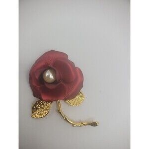 Vintage Giovanni Brooch Pin Womens Red Rose Gold Leaves Jewelry Costume
